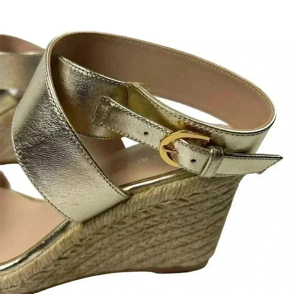 Stuart Weitzman Women's Gold Lexia Espadrille Wedge Sandals Size 6.5 Summer - Picture 11 of 15